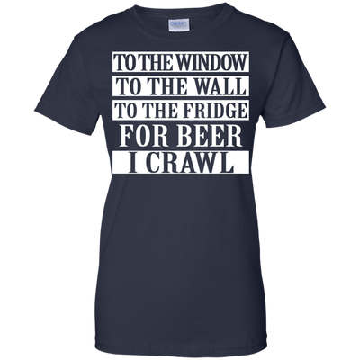To the window to the wall to fridge for beer shirt, tank, hoodie