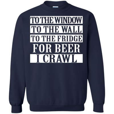 To the window to the wall to fridge for beer shirt, tank, hoodie