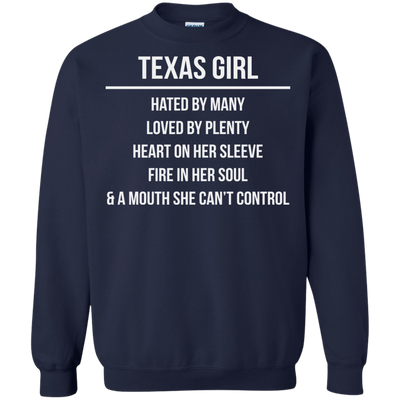 Texas girl hated by many loved by plenty heart on her sleeve shirt, tank