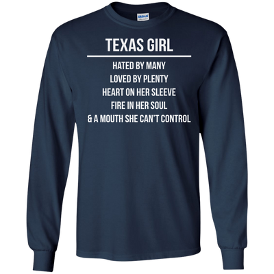 Texas girl hated by many loved by plenty heart on her sleeve shirt, tank
