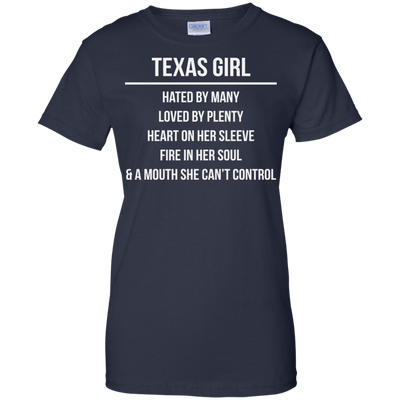 Texas girl hated by many loved by plenty heart on her sleeve shirt, tank