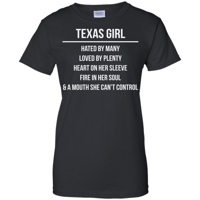 Texas girl hated by many loved by plenty heart on her sleeve shirt, tank
