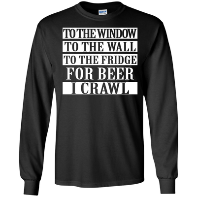 To the window to the wall to fridge for beer shirt, tank, hoodie