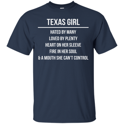 Texas girl hated by many loved by plenty heart on her sleeve shirt, tank
