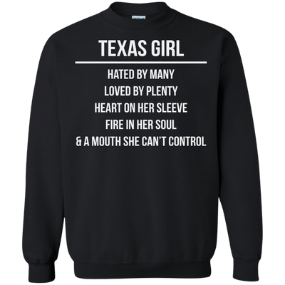 Texas girl hated by many loved by plenty heart on her sleeve shirt, tank