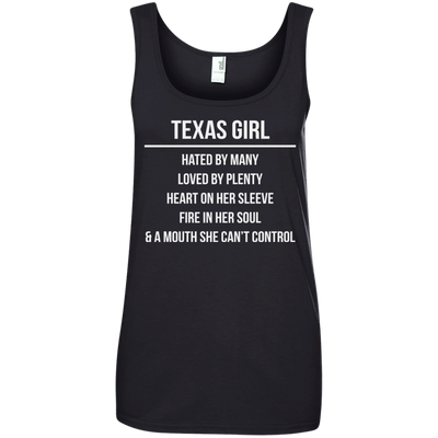 Texas girl hated by many loved by plenty heart on her sleeve shirt, tank