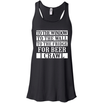 To the window to the wall to fridge for beer shirt, tank, hoodie